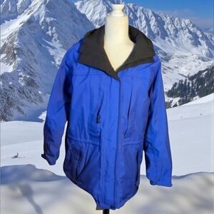 Eddie Bauer purple hooded gore-tex zip front long hooded anorak jacket sz M